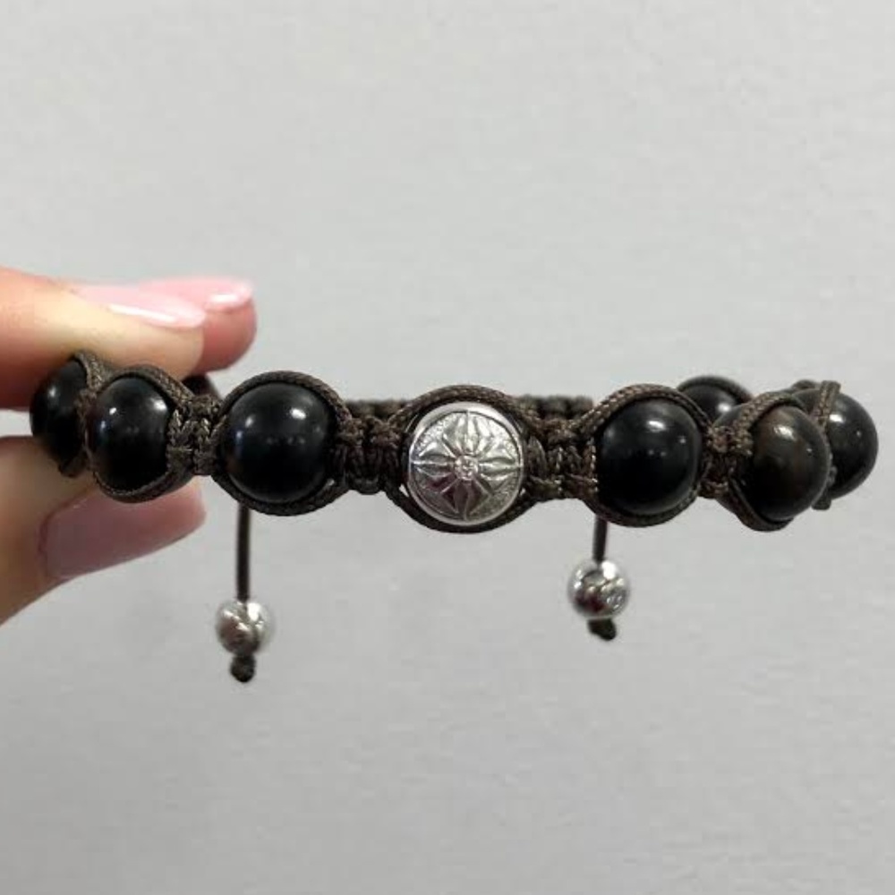 Adjustable Wood Shamballa Bracelet with Diamonds